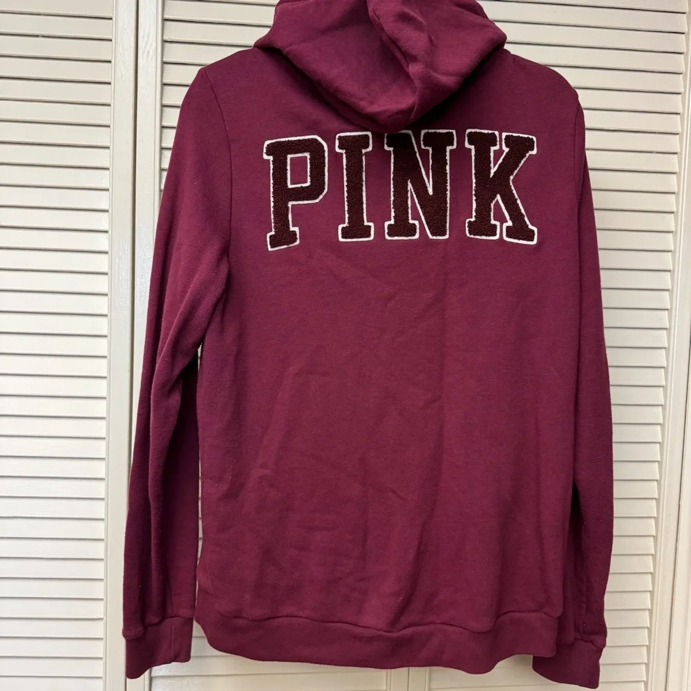 Victoria’s Secret PINK Zip Up Hoodie in Burgundy Medium - Picture 4 of 5
